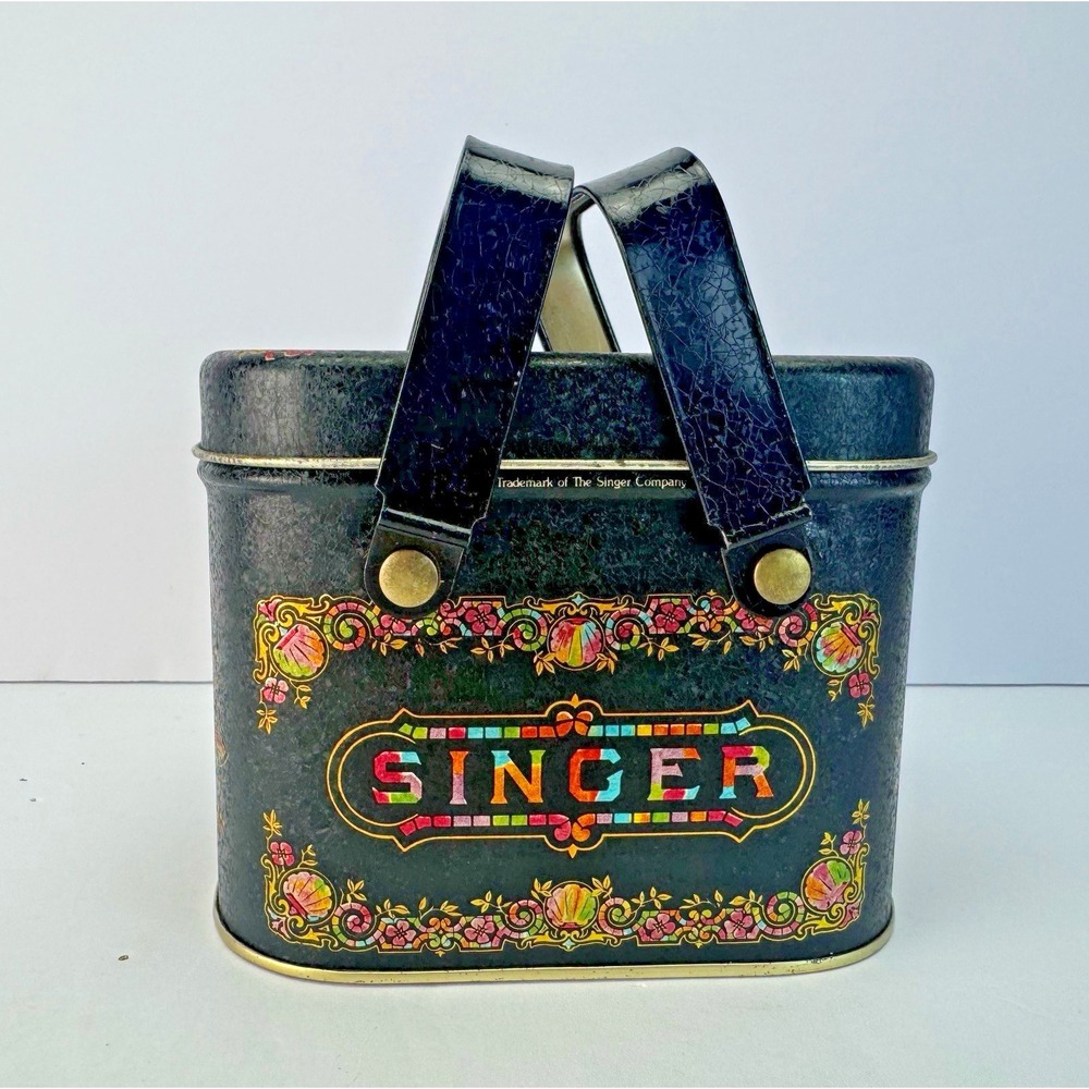 Singer Sewing Machine Bristol Ware Co. Collectible Metal Tin Box Black Handles